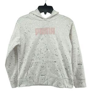 PUMA Girl’s Pink & Silver Logo Pullover Hoodie – Size Medium (8/10)
